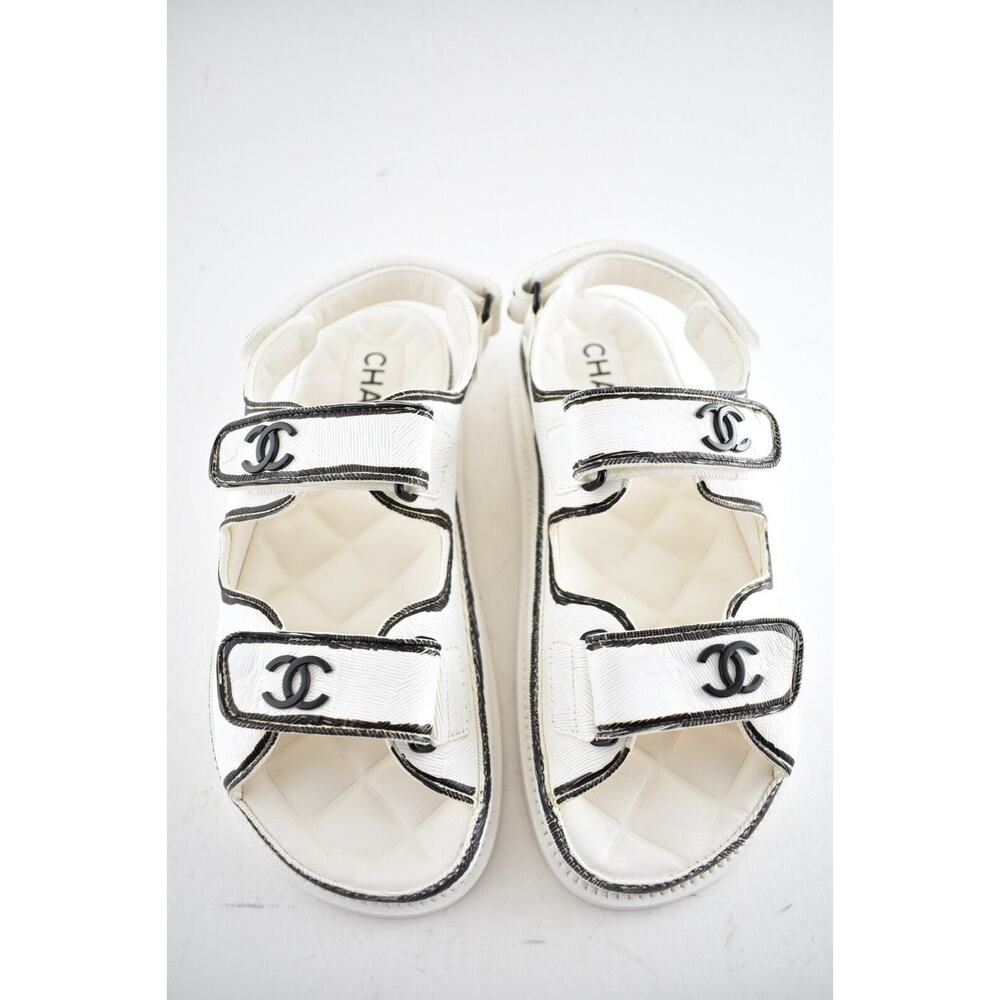 Chanel 22C White Black Graffiti CC Logo Mule Slide Strap Flat Dad Teva Sandal 36 - Picture 8 of 12